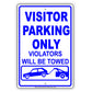 Visitor Parking Only Violators Will Be Towed Sign