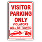 Visitor Parking Only Violators Will Be Towed Sign