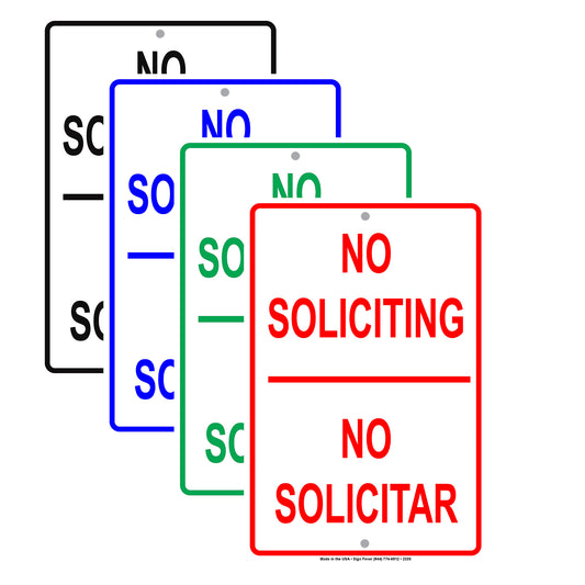 No Soliciting No Vededores Please Go Away Alert Aluminum Metal Sign Plate