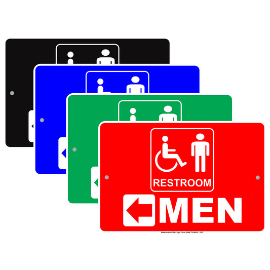 Handicap Restroom For Men With Arrow Pointing Sign
