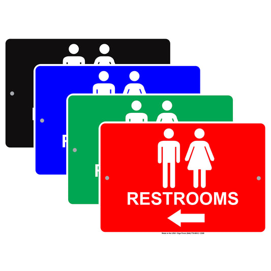 Restroom Left Or Right Please Go Away Alert Aluminum Metal Sign Plate
