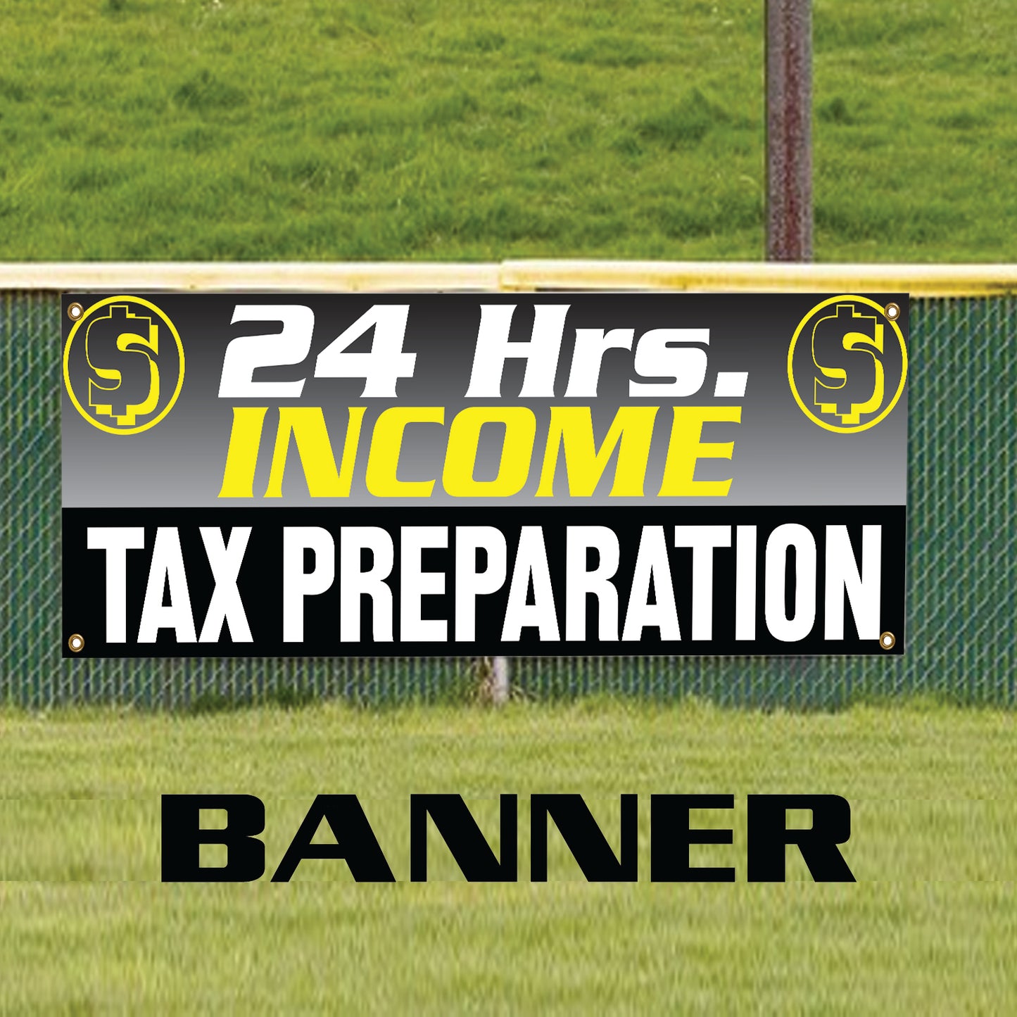 24-Hrs Income Tax Preparation Vinyl Banner Sign