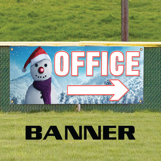 Office With Right Arrow Christmas Snow Vinyl Banner Sign