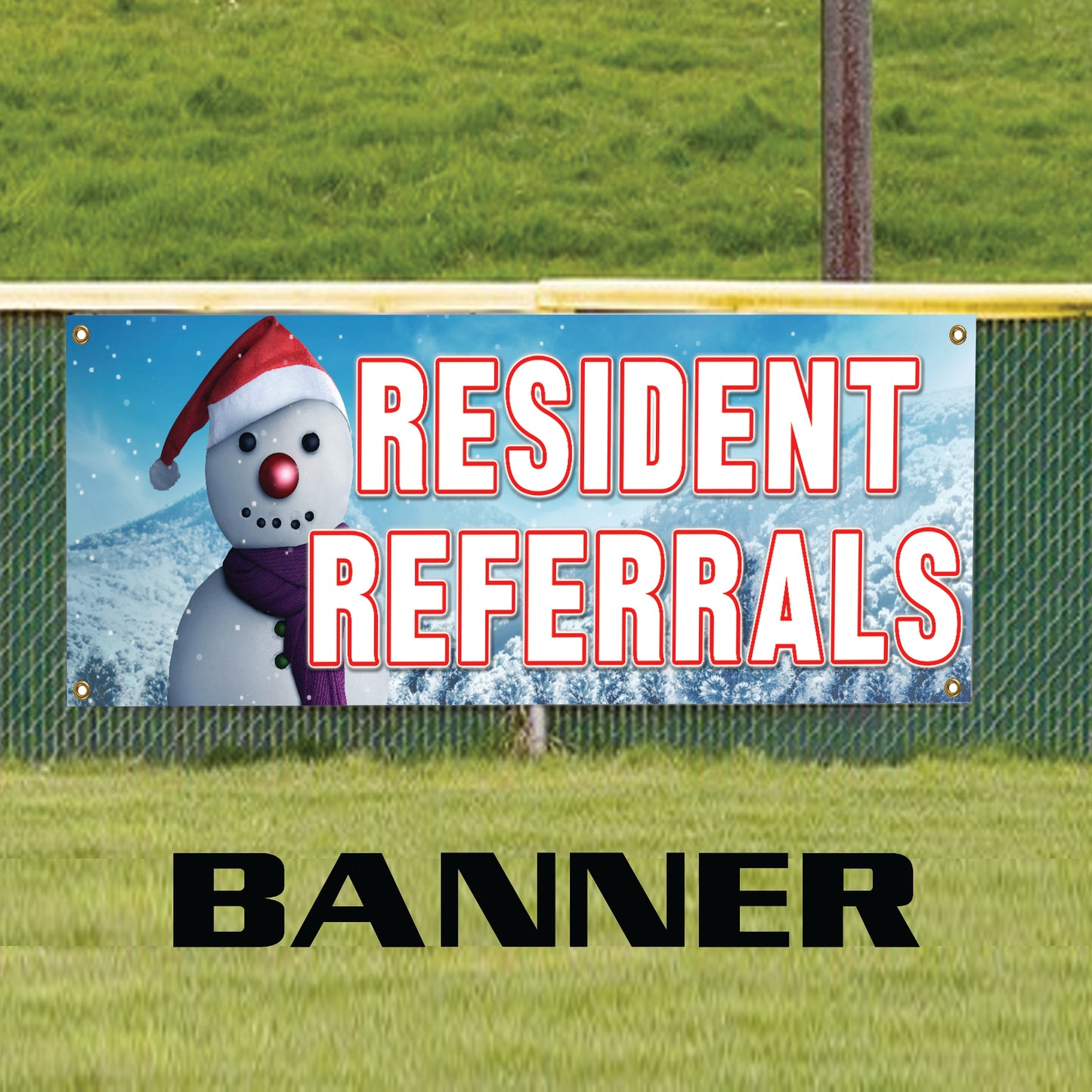 Residents Referrals Snow Forrest Christmas Vinyl Banner Sign