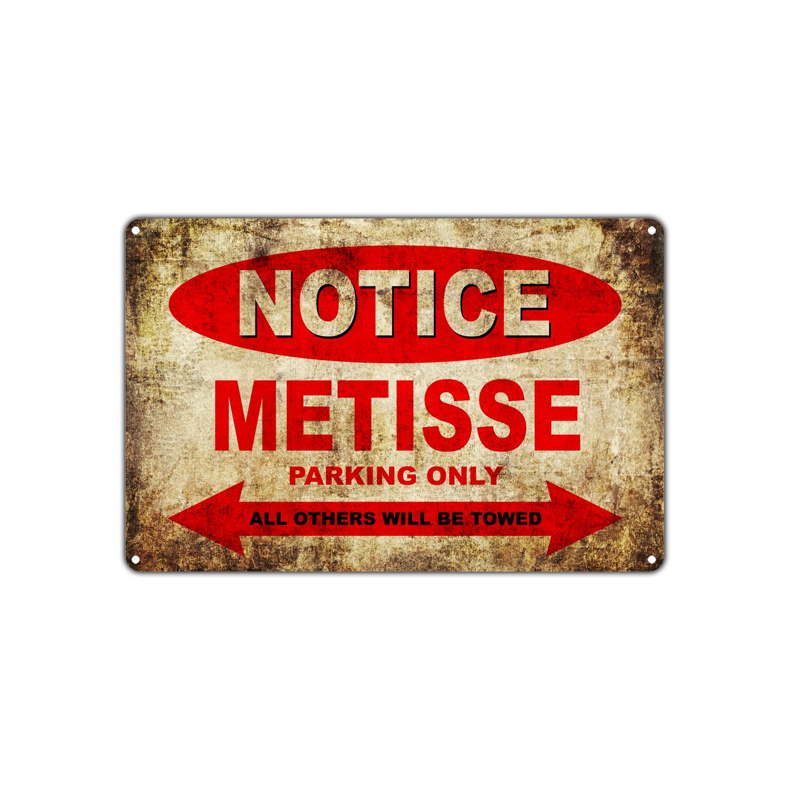 Notice Metisse Motorcycles Parking Only All Others Will Be Towed Vintage Metal Decor Art Shop Aluminum Sign Plate