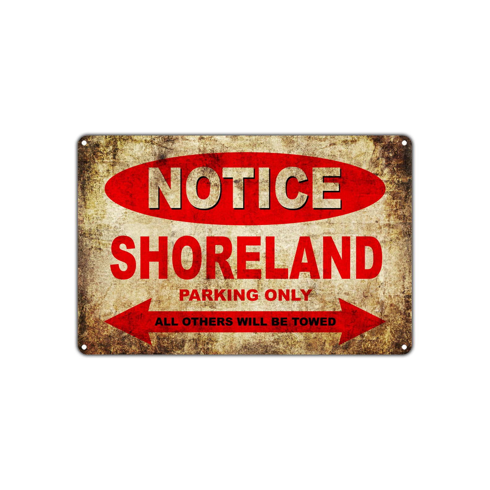 Notice Shoreland Motorcycles Parking Only All Others Will Be Towed Vintage Metal Decor Art Shop Aluminum Sign Plate