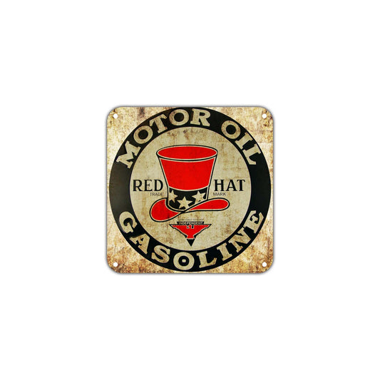 Motor Oil Red Hat Gasoline Pump Wall Decor Art Retro Vintage Aluminum Plate Gift Metal Sign