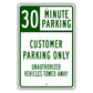 30 Minute Parking Customer Parking Only Sign