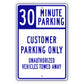 30 Minute Parking Customer Parking Only Sign