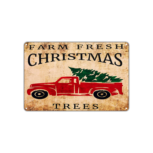Farm Fresh Christmas Trees Festival Event Vintage Retro Wall Decor Art Shop Aluminum
