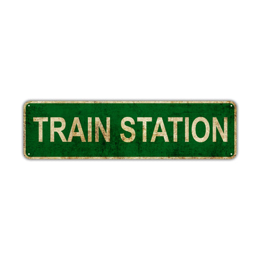 Train Station Vintage Retro Street Sign Rustic Metal Aluminum Decor Wall Shop Man Cave Bar Gift