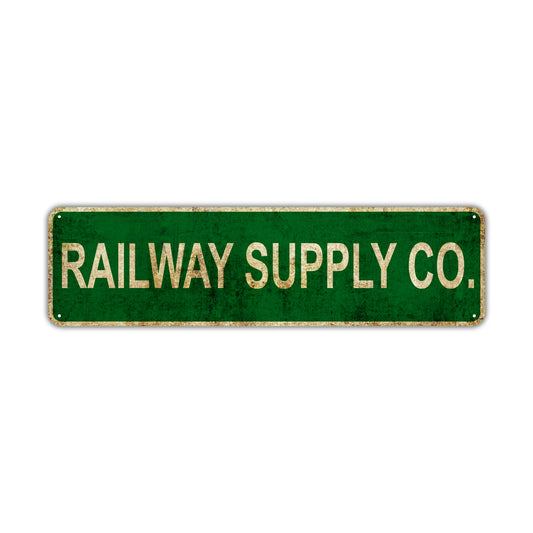 Railway Supply Co. Vintage Retro Street Sign Rustic Metal Aluminum Decor Wall Shop Man Cave Bar Gift