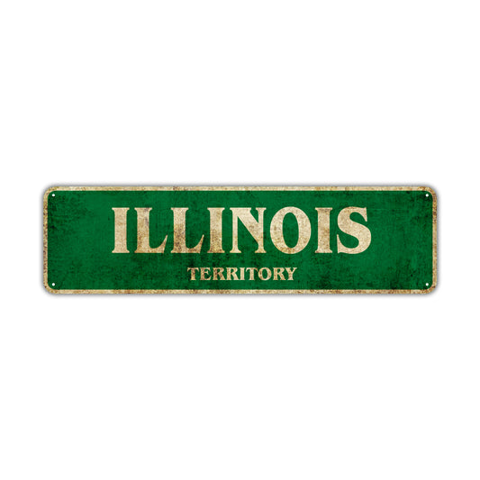 Illinois Territory Vintage Retro Street Sign Rustic Metal Aluminum Decor Wall Shop Man Cave Bar Gift