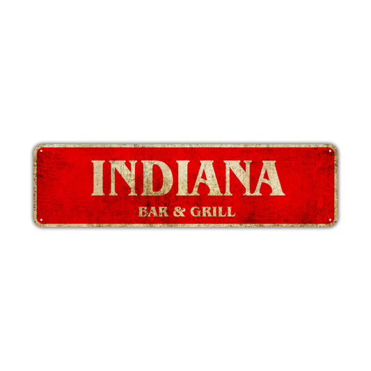 Indiana Bar & Grill Vintage Retro Street Sign Rustic Metal Aluminum Decor Wall Man Shop Gift