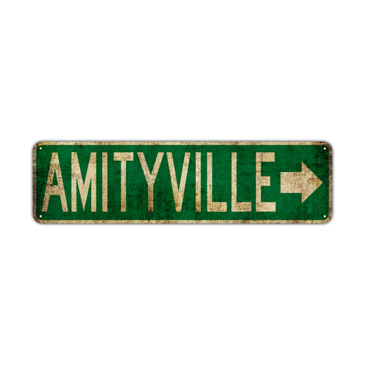 Amityville Vintage Retro Street Novelty Sign Rustic Metal Aluminum Decor Wall Man Shop Cave Bar Gift