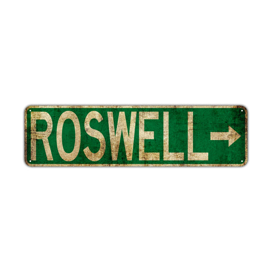 Roswell Vintage Retro Street Novelty Sign Rustic Metal Aluminum Decor Wall Man Shop Cave Bar Gift