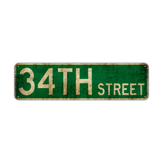 34th Street Vintage Retro Street Novelty Sign Rustic Metal Aluminum Decor Wall Man Shop Cave Bar Gift