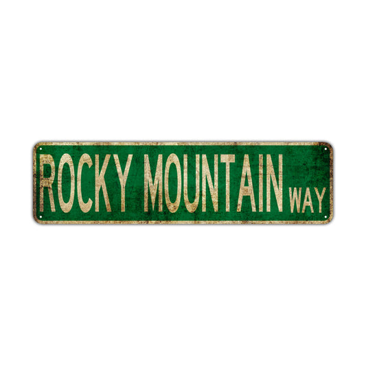 Rocky Mountain Way Vintage Retro Street Novelty Sign Rustic Metal Aluminum Decor Wall Man Shop Cave Bar Gift
