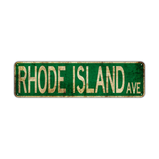 Rhode Island Ave Vintage Retro Street Novelty Sign Rustic Metal Aluminum Decor Wall Man Shop Cave Bar Gift