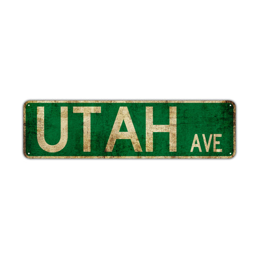 Utah Ave Vintage Retro Street Novelty Sign Rustic Metal Aluminum Decor Wall Man Shop Cave Bar Gift