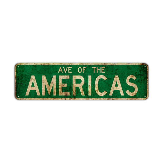Ave Of The Americas Vintage Retro Street Novelty Sign Rustic Metal Aluminum Decor Wall Man Shop Cave Bar Gift