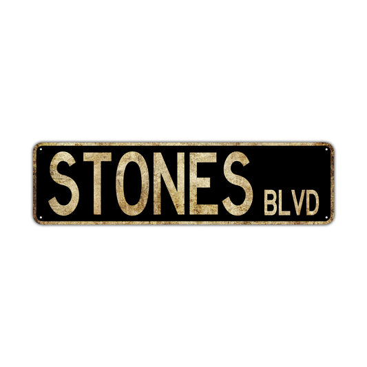 Stones Blvd Vintage Retro Street Novelty Sign Rustic Metal Aluminum Decor Wall Man Shop Cave Bar Gift