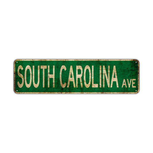 South Carolina Ave Vintage Retro Street Novelty Sign Rustic Metal Aluminum Decor Wall Man Shop Cave Bar Gift