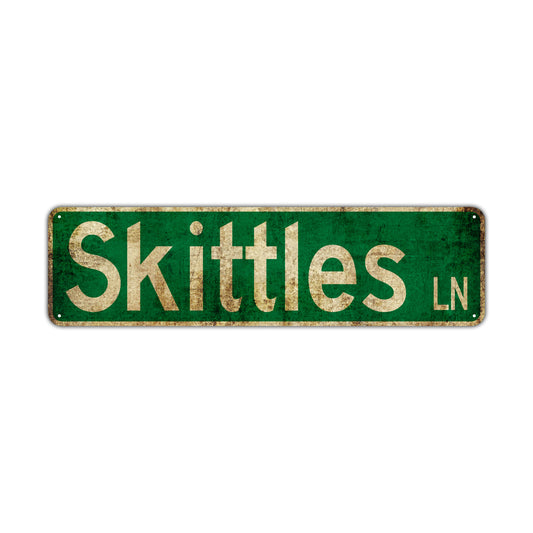 Skittles Ln Vintage Retro Street Novelty Sign Rustic Metal Aluminum Decor Wall Man Shop Cave Bar Gift