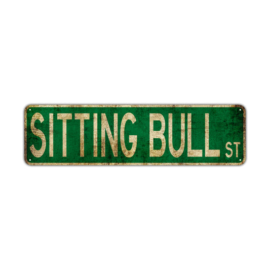 Sitting Bull St Vintage Retro Street Novelty Sign Rustic Metal Aluminum Decor Wall Man Shop Cave Bar Gift