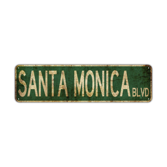 Santa Monica Blvd Vintage Retro Street Novelty Sign Rustic Metal Aluminum Decor Wall Man Shop Cave Bar Gift