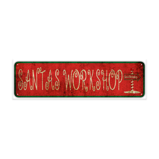Santas Workshop Vintage Retro Street Novelty Sign Rustic Metal Aluminum Decor Wall Man Shop Cave Bar Gift