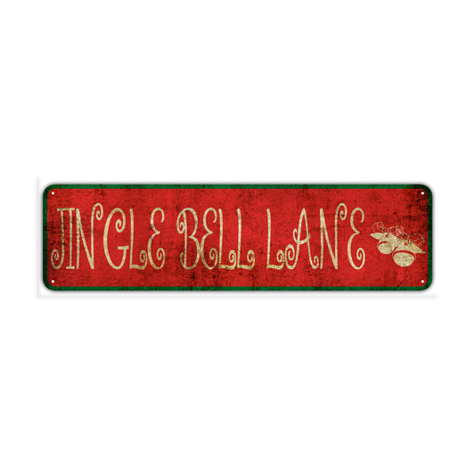 Jingle Bell Lane Vintage Retro Street Novelty Sign Rustic Metal Aluminum Decor Wall Man Shop Cave Bar Gift