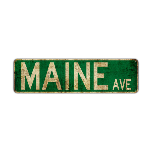 Maine Ave Vintage Retro Street Novelty Sign Rustic Metal Aluminum Decor Wall Man Shop Cave Bar Gift