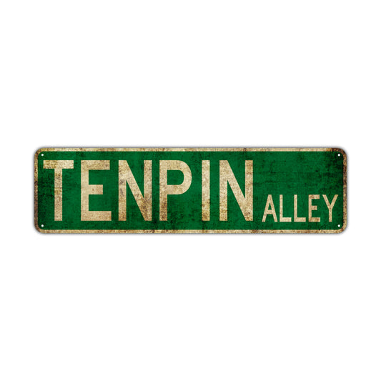 Tenpin Alley Vintage Retro Street Novelty Sign Rustic Metal Aluminum Decor Wall Man Shop Cave Bar Gift