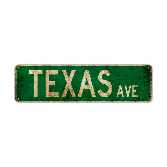 Texas Ave Vintage Retro Street Novelty Sign Rustic Metal Aluminum Decor Wall Man Shop Cave Bar Gift