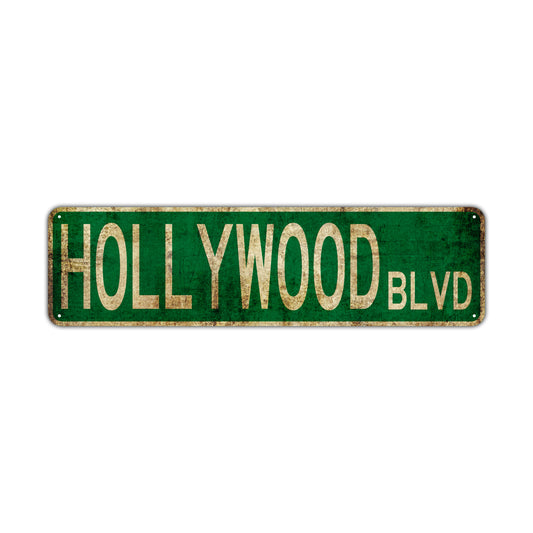 Hollywood Blvd Vintage Retro Street Novelty Sign Rustic Metal Aluminum Decor Wall Man Shop Cave Bar Gift