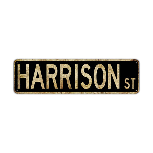 Harrison St Vintage Retro Street Novelty Sign Rustic Metal Aluminum Decor Wall Man Shop Cave Bar Gift