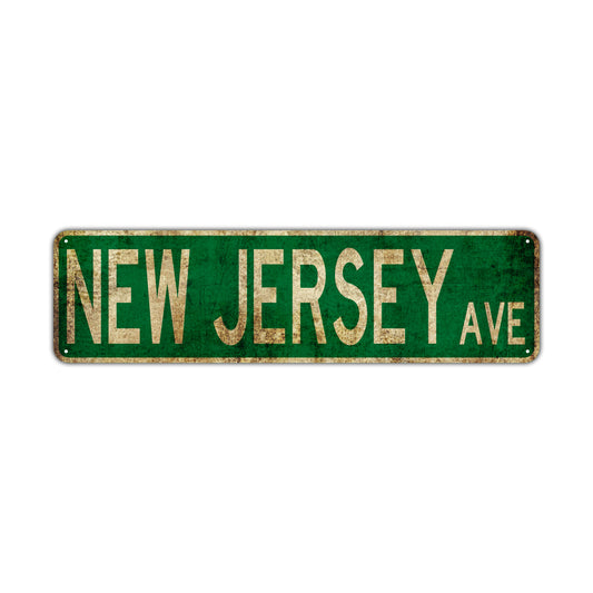 New Jersey Ave Vintage Retro Street Novelty Sign Rustic Metal Aluminum Decor Wall Man Shop Cave Bar Gift