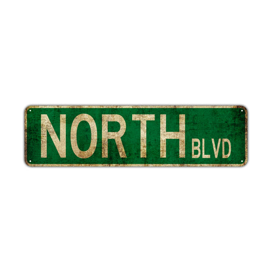 North Blvd Vintage Retro Street Novelty Sign Rustic Metal Aluminum Decor Wall Man Shop Cave Bar Gift