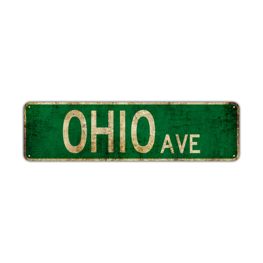 Ohio Ave Vintage Retro Street Novelty Sign Rustic Metal Aluminum Decor Wall Man Shop Cave Bar Gift
