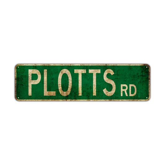 Plotts Rd Vintage Retro Street Novelty Sign Rustic Metal Aluminum Decor Wall Man Shop Cave Bar Gift