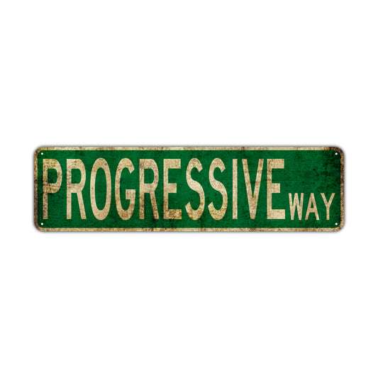 Progressive Way Vintage Retro Street Novelty Sign Rustic Metal Aluminum Decor Wall Man Shop Cave Bar Gift