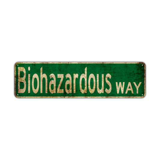 Biohazardous Way Vintage Retro Street Novelty Sign Rustic Metal Aluminum Decor Wall Man Shop Cave Bar Gift