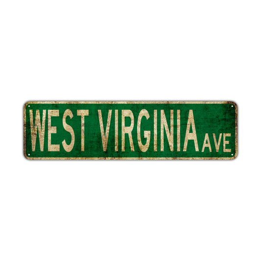 West Virginia Ave Vintage Retro Street Novelty Sign Rustic Metal Aluminum Decor Wall Man Shop Cave Bar Gift