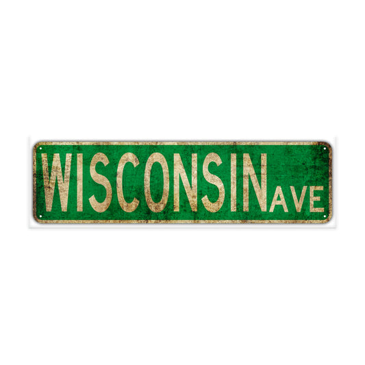 Wisconsin Ave Vintage Retro Street Novelty Sign Rustic Metal Aluminum Decor Wall Man Shop Cave Bar Gift