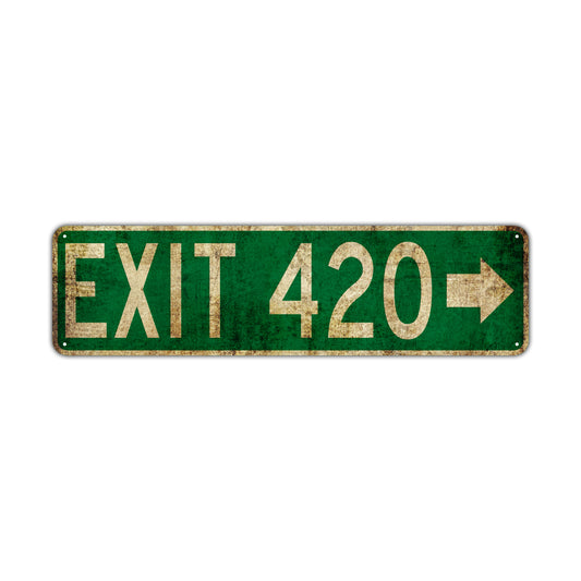 Exit 420 Vintage Retro Street Novelty Sign Rustic Metal Aluminum Decor Wall Man Shop Cave Bar Gift