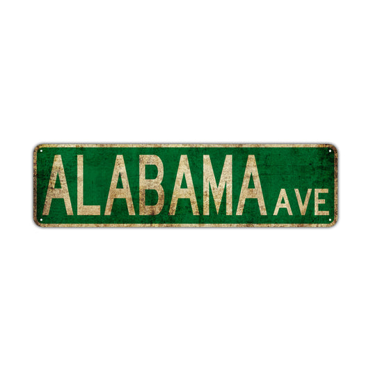 Alabama Ave Vintage Retro Street Novelty Sign Rustic Metal Aluminum Decor Wall Man Shop Cave Bar Gift