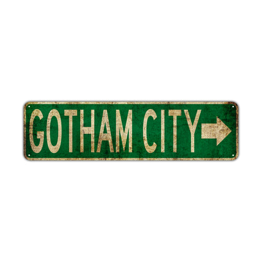 Gotham City Vintage Retro Street Novelty Sign Rustic Metal Aluminum Decor Wall Man Shop Cave Bar Gift