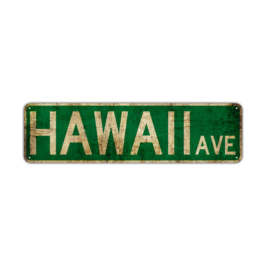 Hawaii Ave Vintage Retro Street Novelty Sign Rustic Metal Aluminum Decor Wall Man Shop Cave Bar Gift