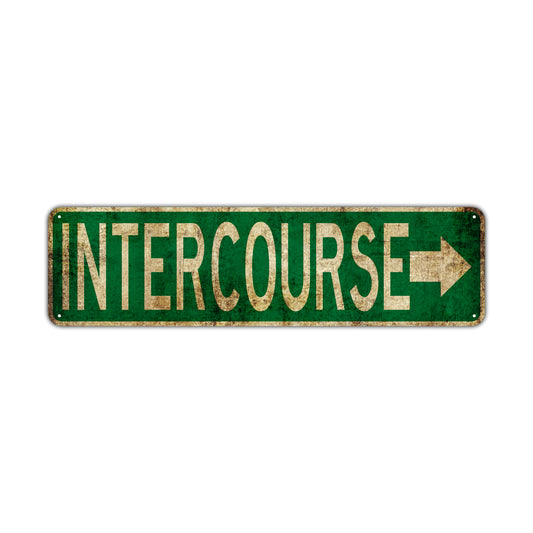 Intercourse Vintage Retro Street Novelty Sign Rustic Metal Aluminum Decor Wall Man Shop Cave Bar Gift